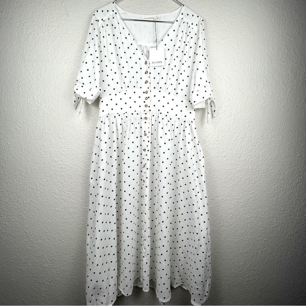 Ellison The Molly Black and White Button-down Polkadot Midi Dress NWT